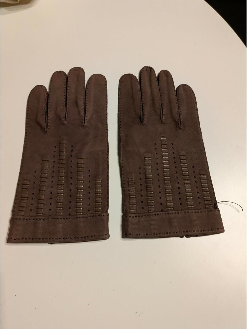Hermes Gloves Brown Perforated Leather Ladies Size 7